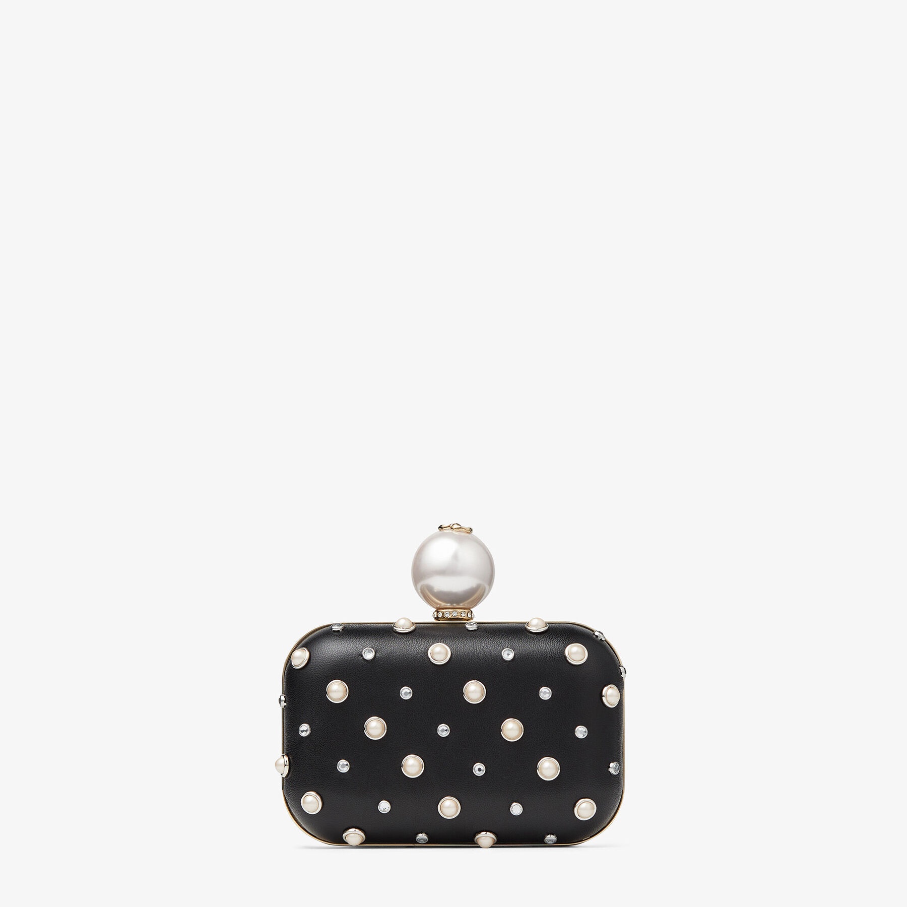 Micro Cloud
Black Nappa Mini Bag with Pearl Studs and Pearl Clasp - 1