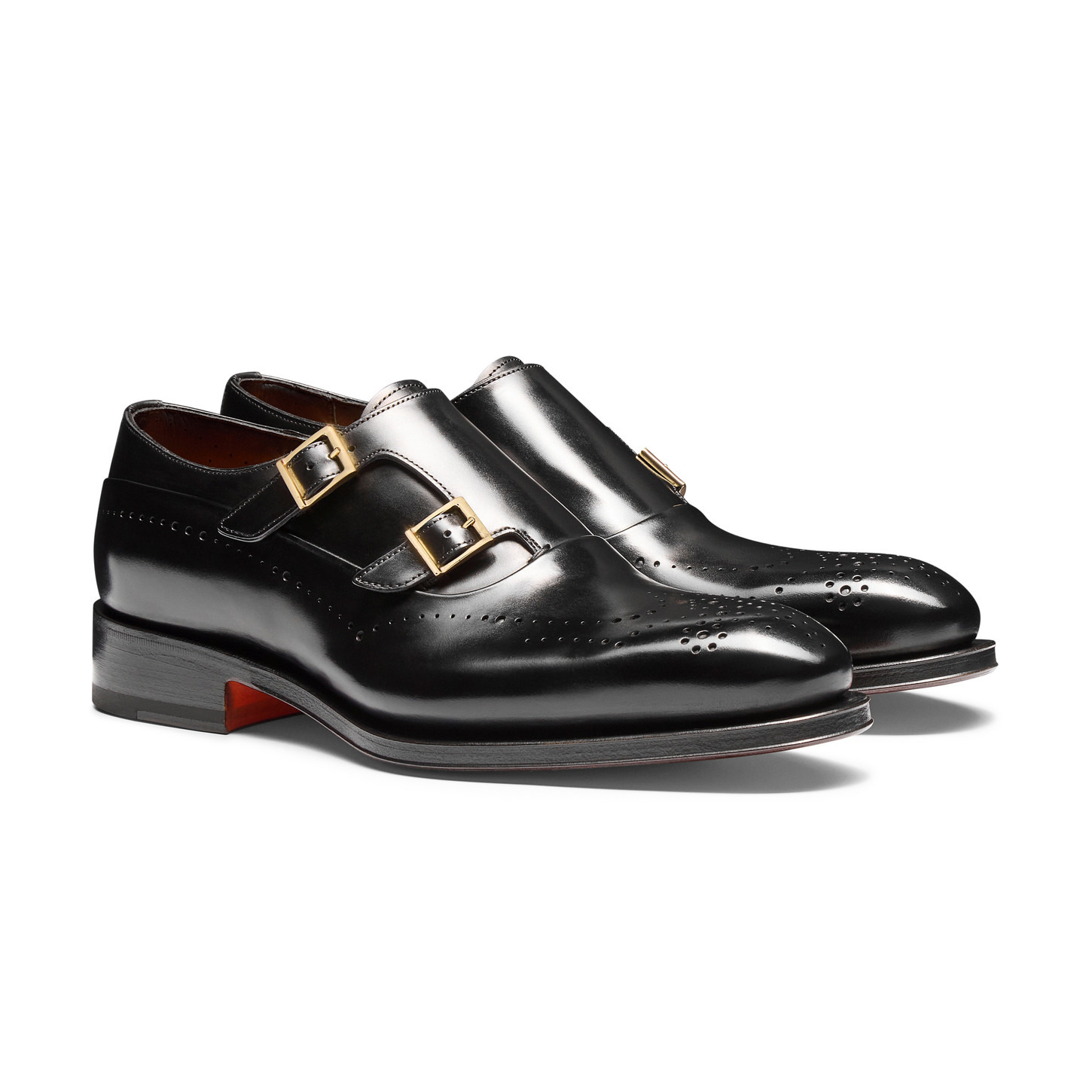 Men's black leather double-buckle brogue shoe - 2