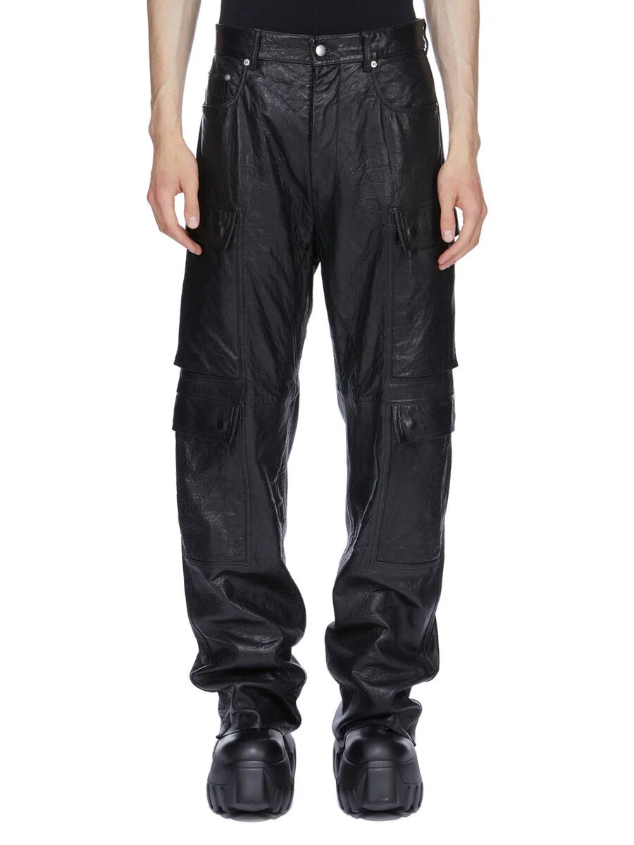 Black Temple Geth Leather Cargo Pants - 1