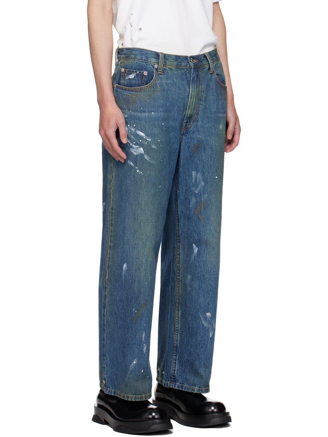 Blue Wide Leg Painted Jeans - 2