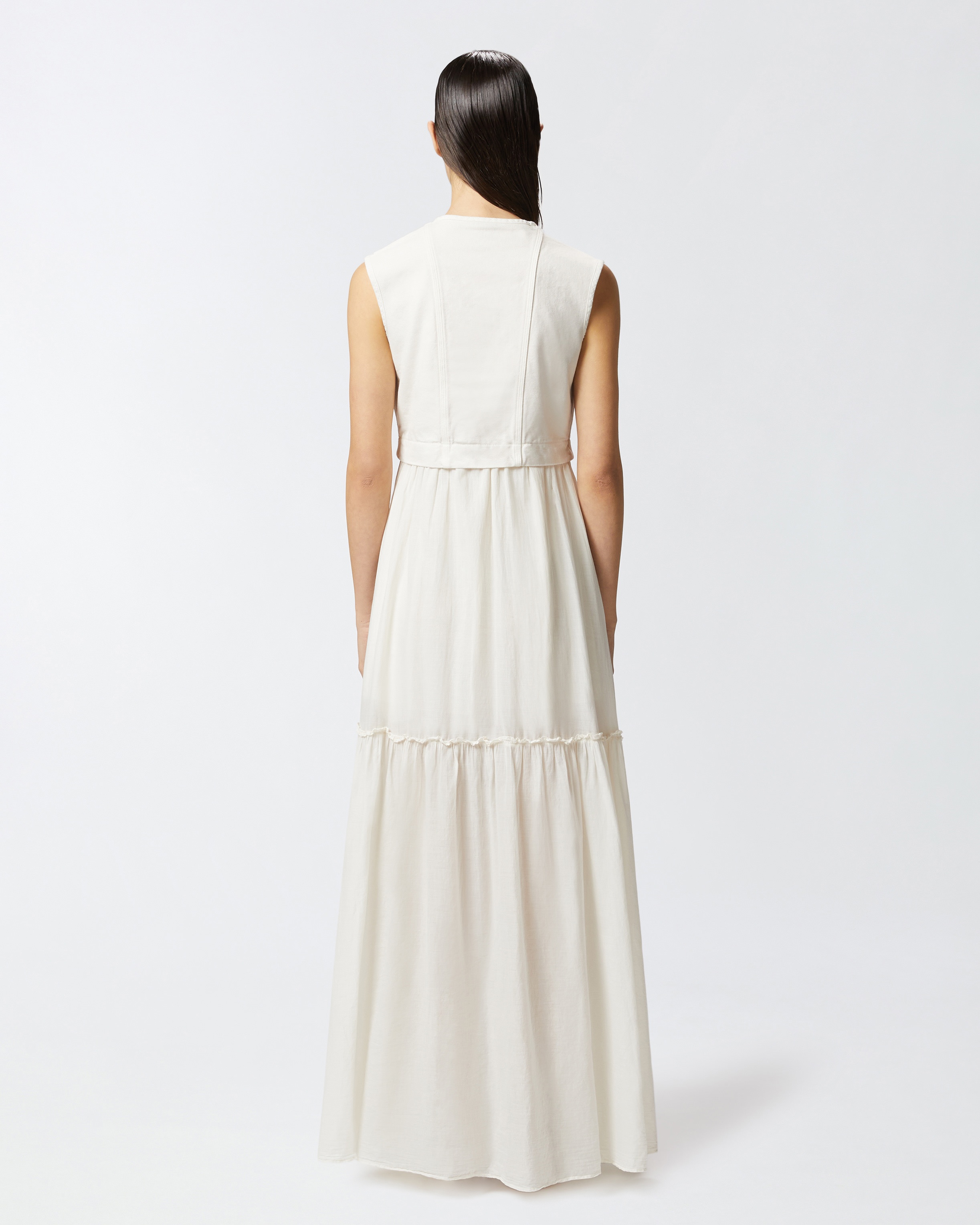LONG COTTON DRESS WITH SLEEVELESS UTILITY VEST - 4
