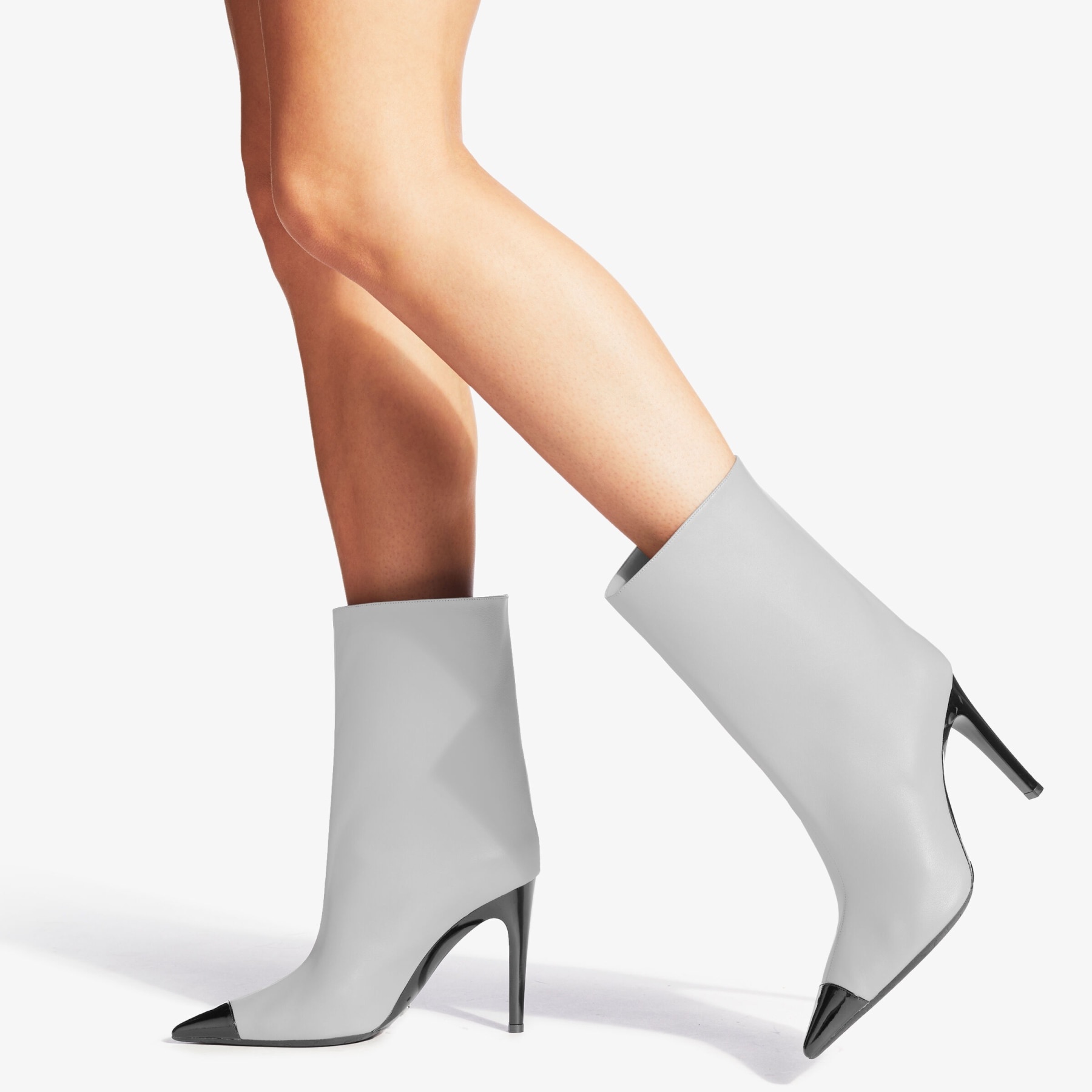 Cierra 100
Marl Grey Luxe Nappa Leather Boots with Black Patent Heel and Toe Detail - 2