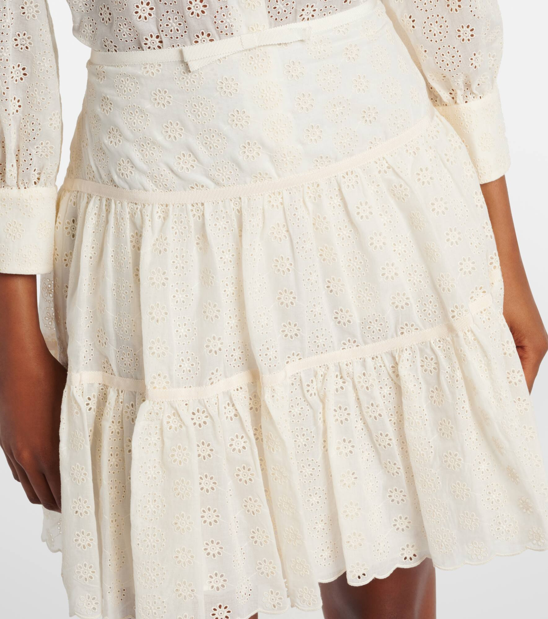 Tiered cotton lace miniskirt - 4