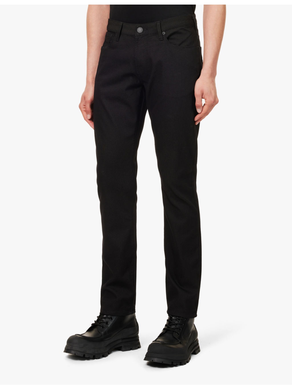 Brand-patch regular-fit tapered-leg low-rise cotton-blend jeans - 3