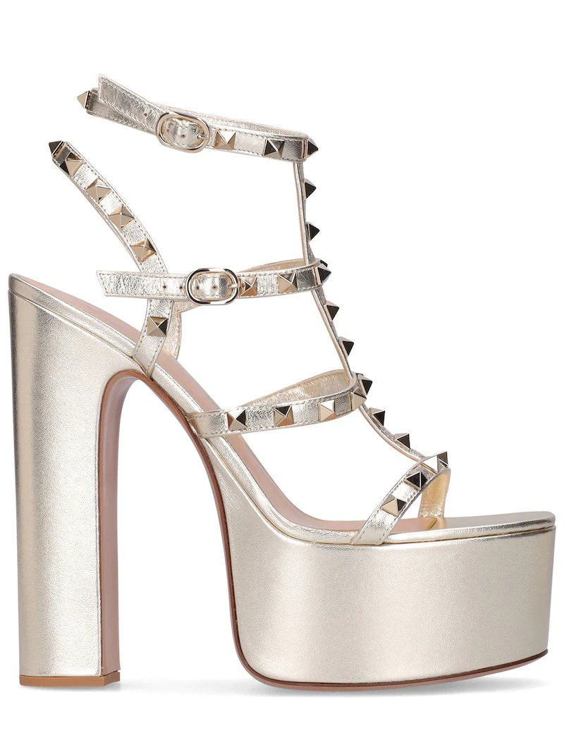 155MM ROCKSTUD METALLIC LEATHER SANDALS - 1