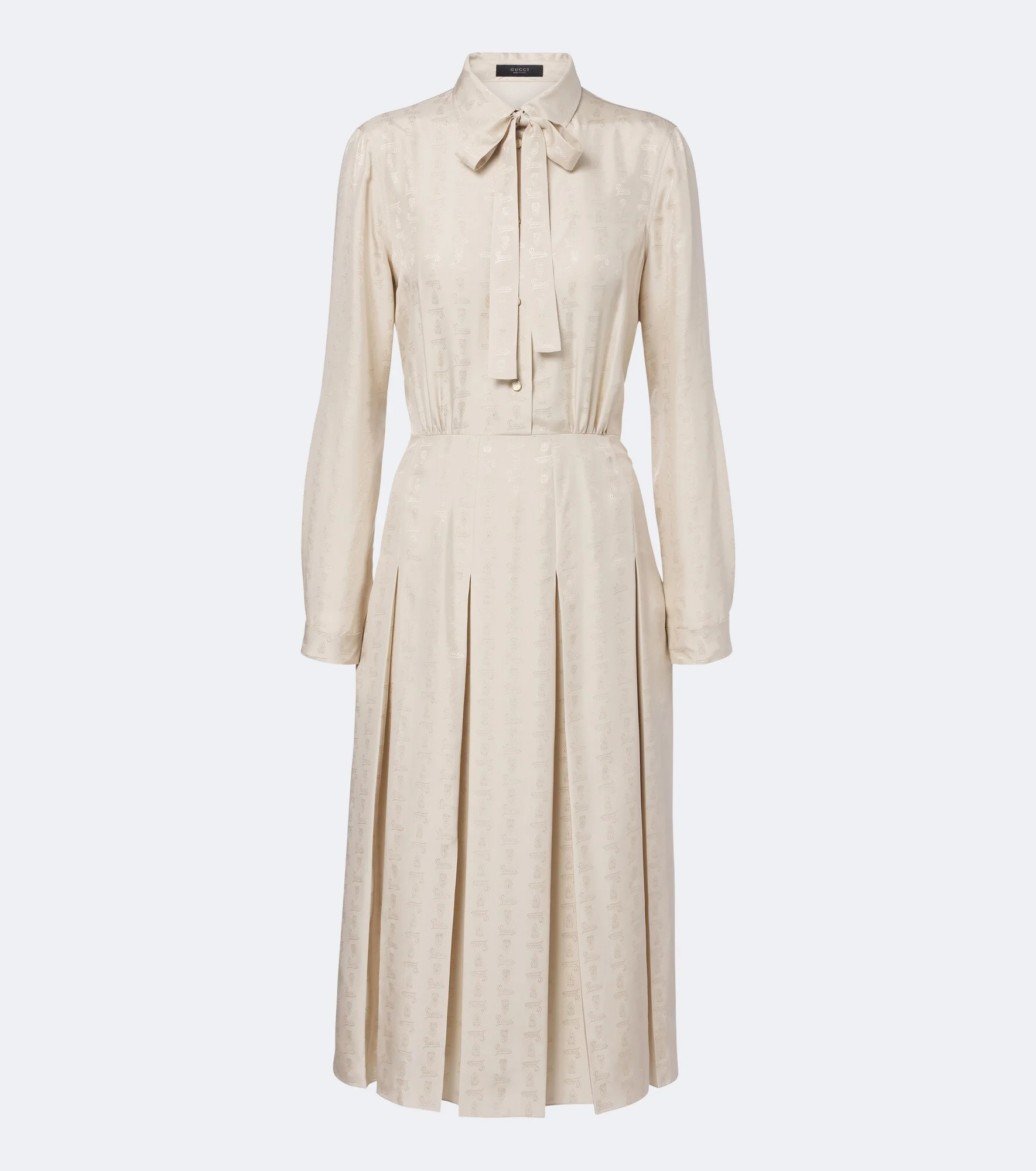 Pleated tie-neck silk jacquard shirt dress - 1