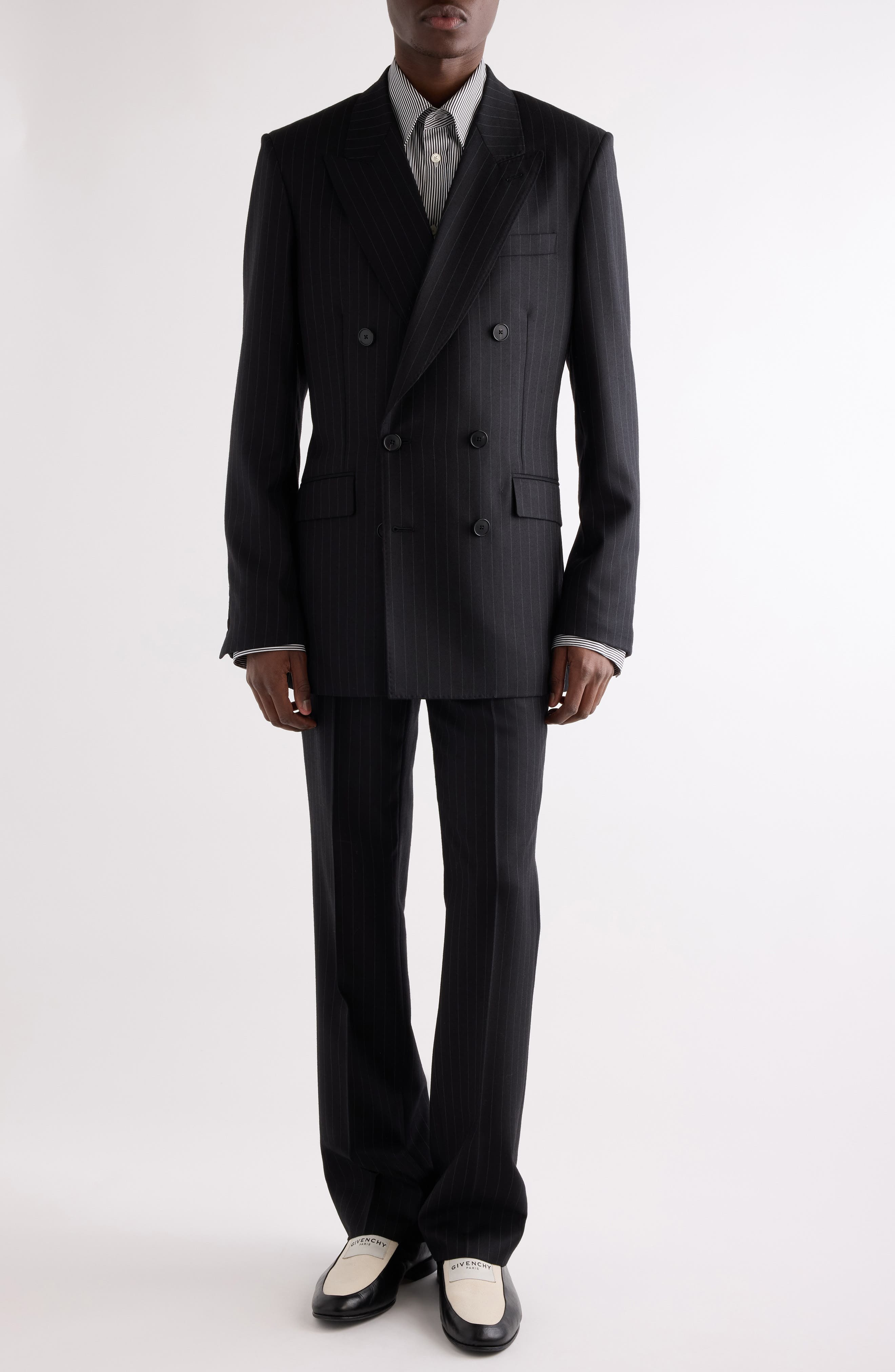 Givenchy Classic Fit Pinstripe Wool Double Breasted Suit Jacket in Black/Grey at Nordstrom - 2