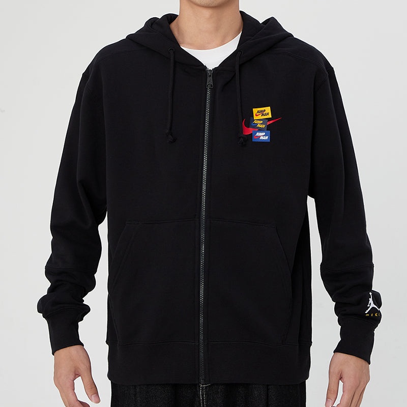 Men's Air Jordan Woven Label Logo Sports Hooded Jacket Autumn Black DH7727-010 - 4