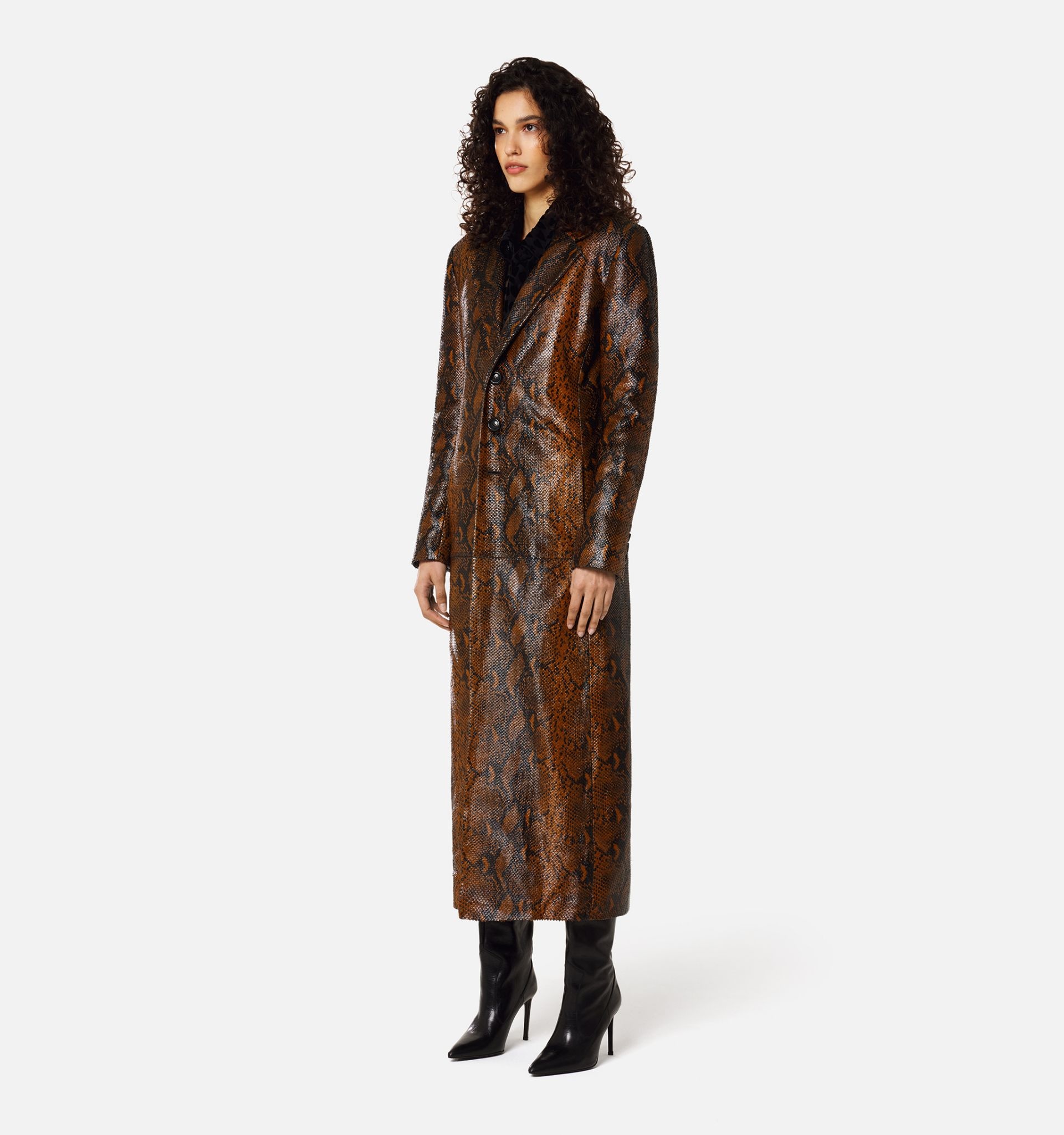 Long Leather Fitted Coat - 4