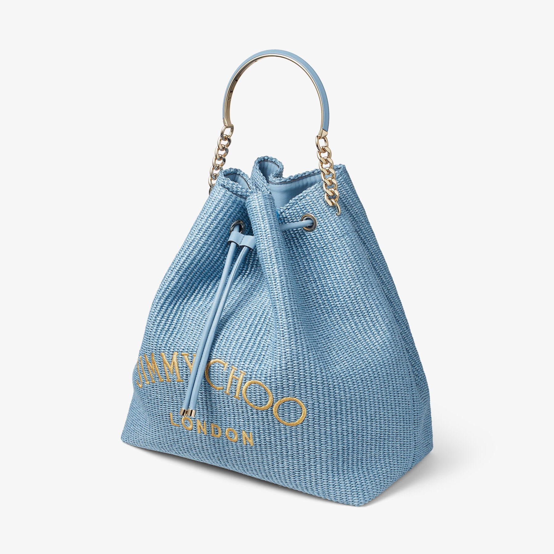 Bon Bon Bucket Maxi
Smoky Blue Raffia and Smooth Leather Bucket Bag - 5