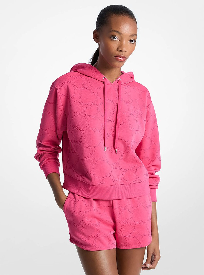 Heart Embroidered Cotton Blend Hoodie 1