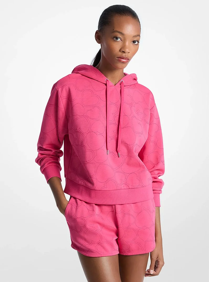 Heart Embroidered Cotton Blend Hoodie - 1