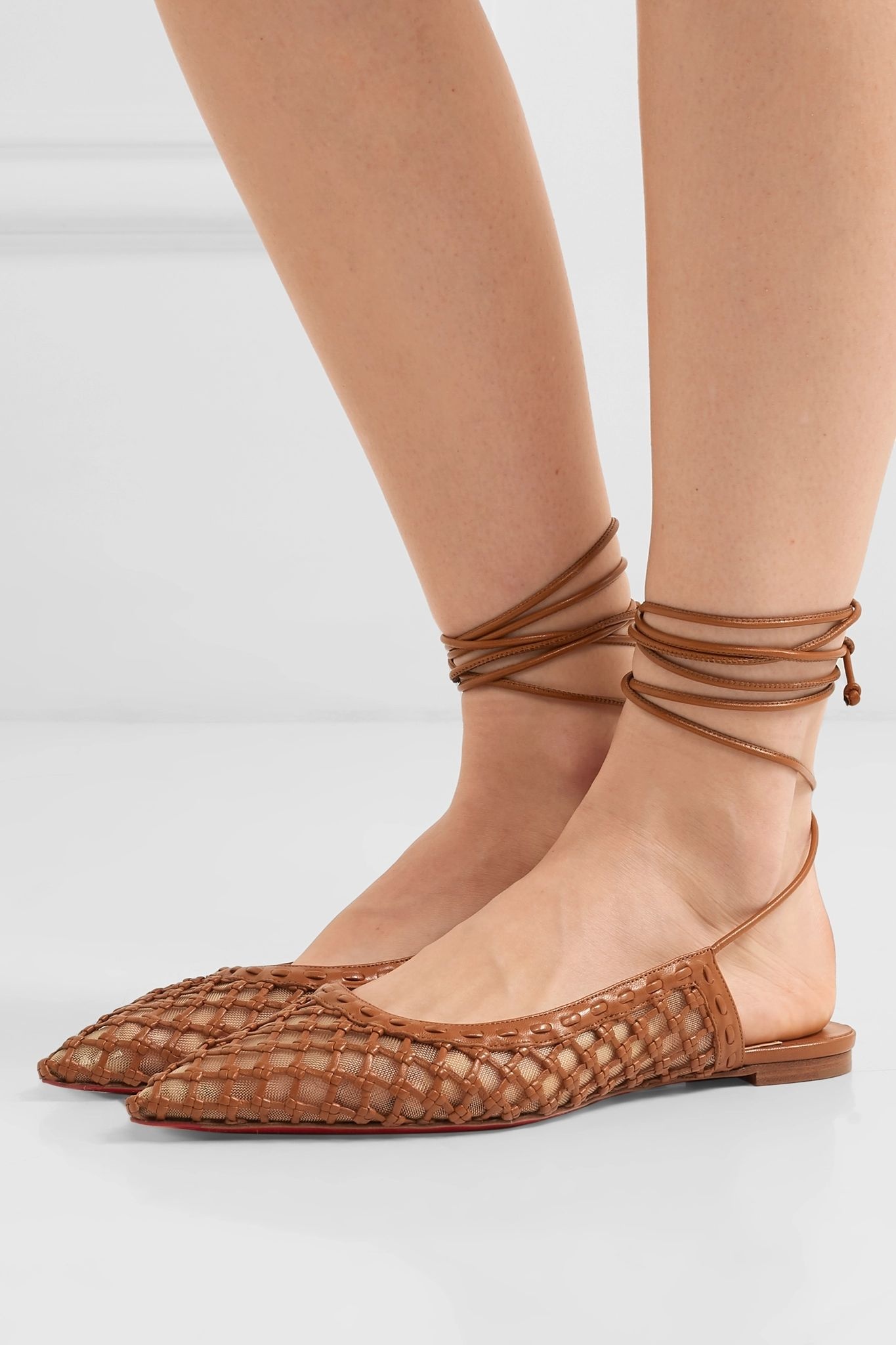 Cage and Curry mesh and woven leather point-toe flats - 2