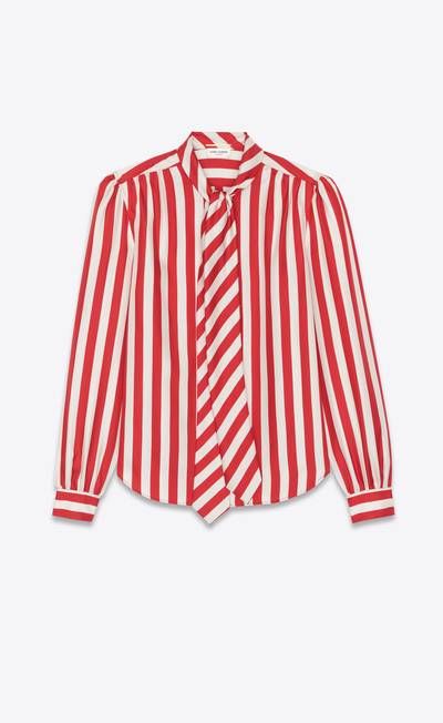 SAINT LAURENT lavallière-neck shirt in striped silk twill outlook