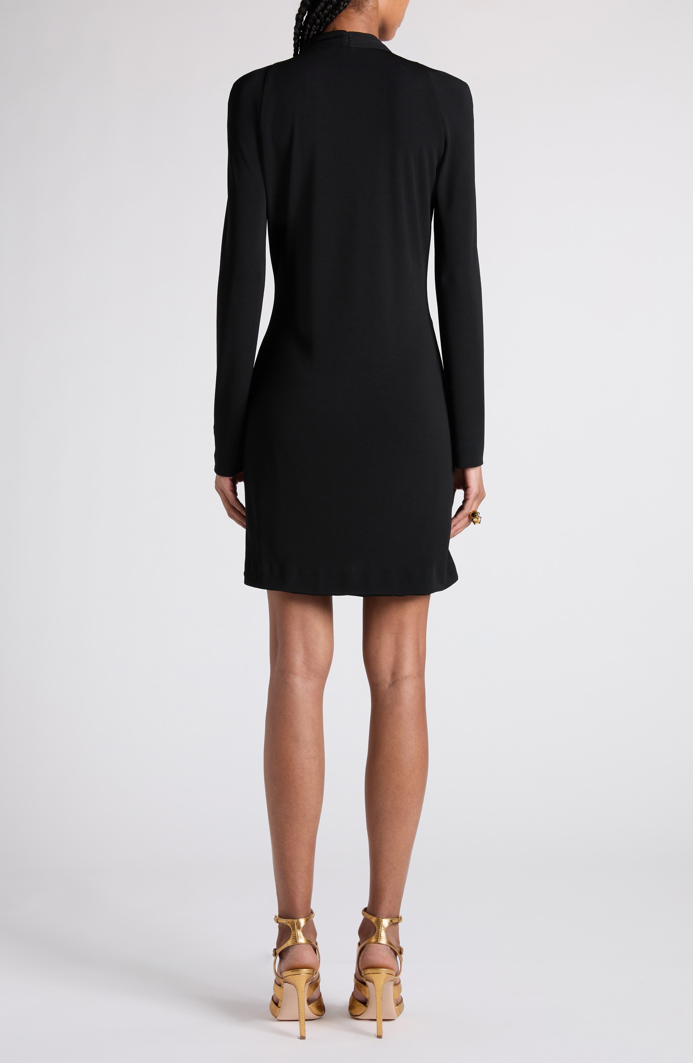 TOM FORD Plunge Neck Long Sleeve Crepe Jersey Dress in Lb999 Black at Nordstrom - 2