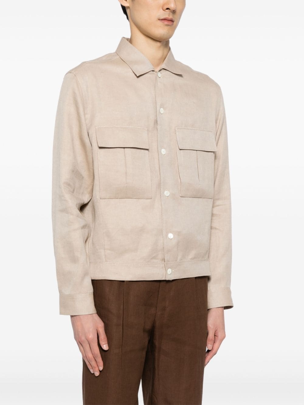 spread-collar linen jacket - 3