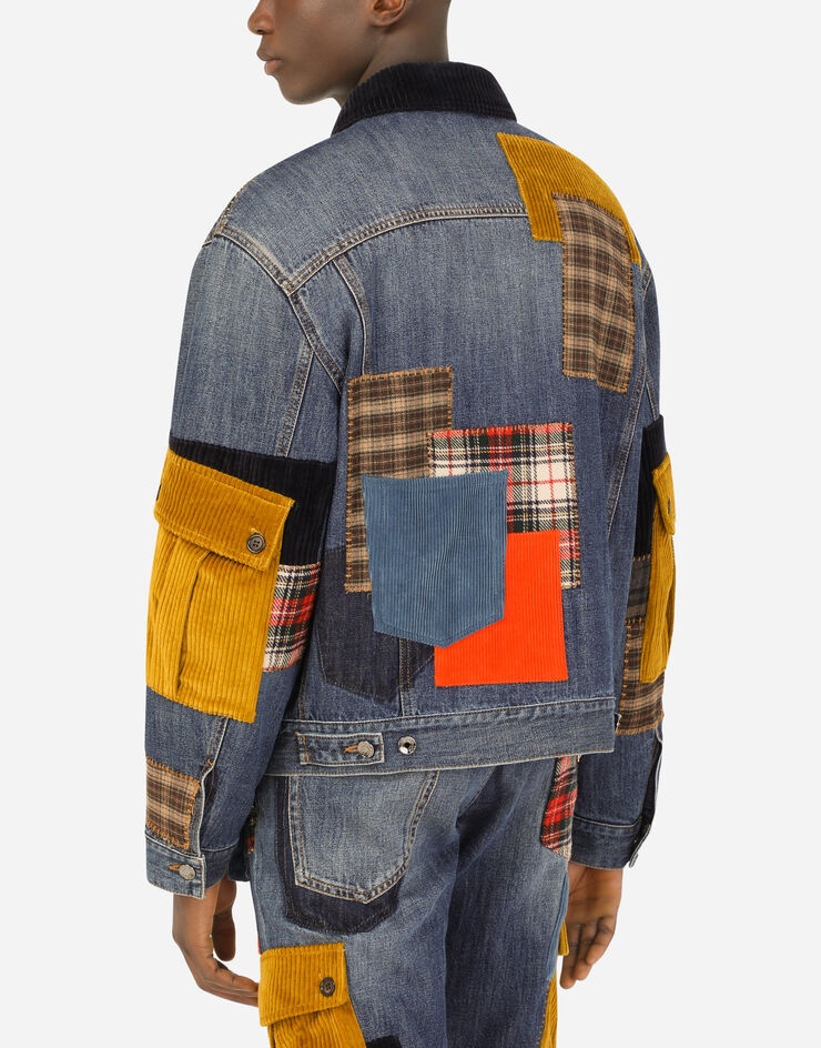 Stretch denim jacket with multiple pockets and patch - 6