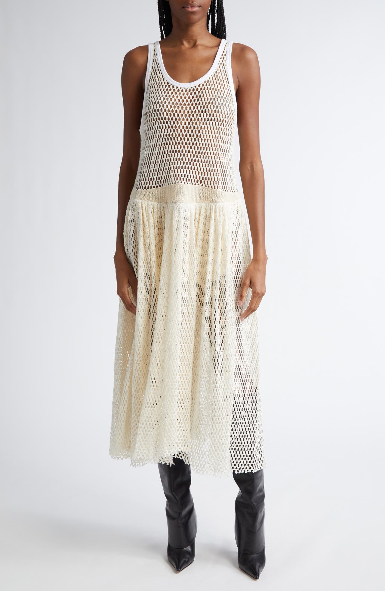 Diotima Pocomania Cotton Fishnet Midi Dress in Natural at Nordstrom - 1