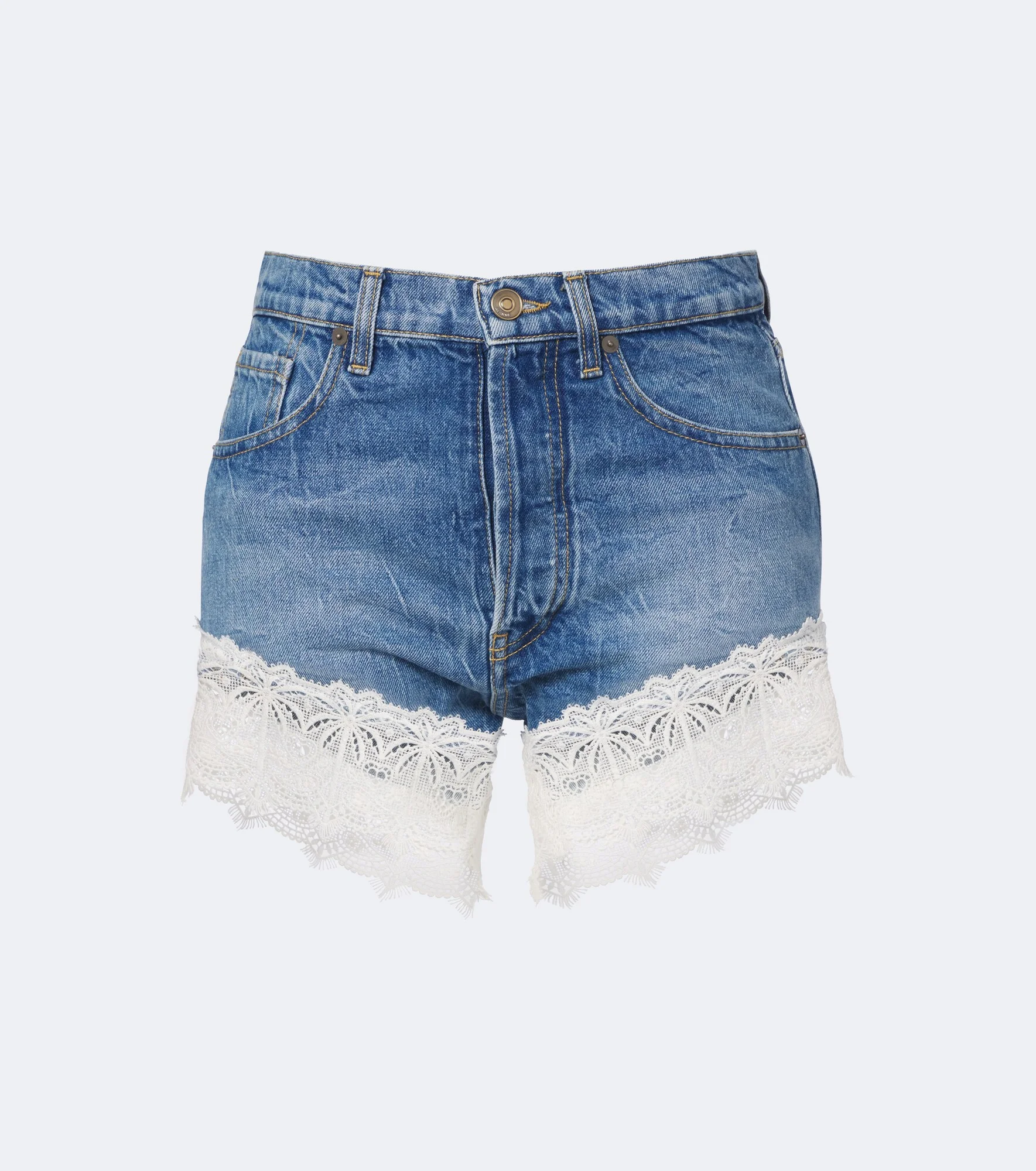 Romance lace-trimmed denim shorts - 1