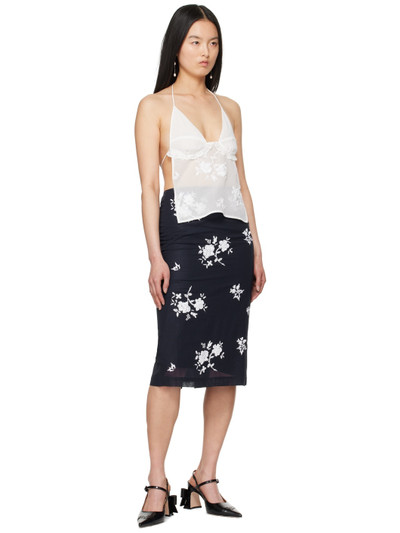 SHUSHU/TONG Navy Embroidered Midi Skirt outlook