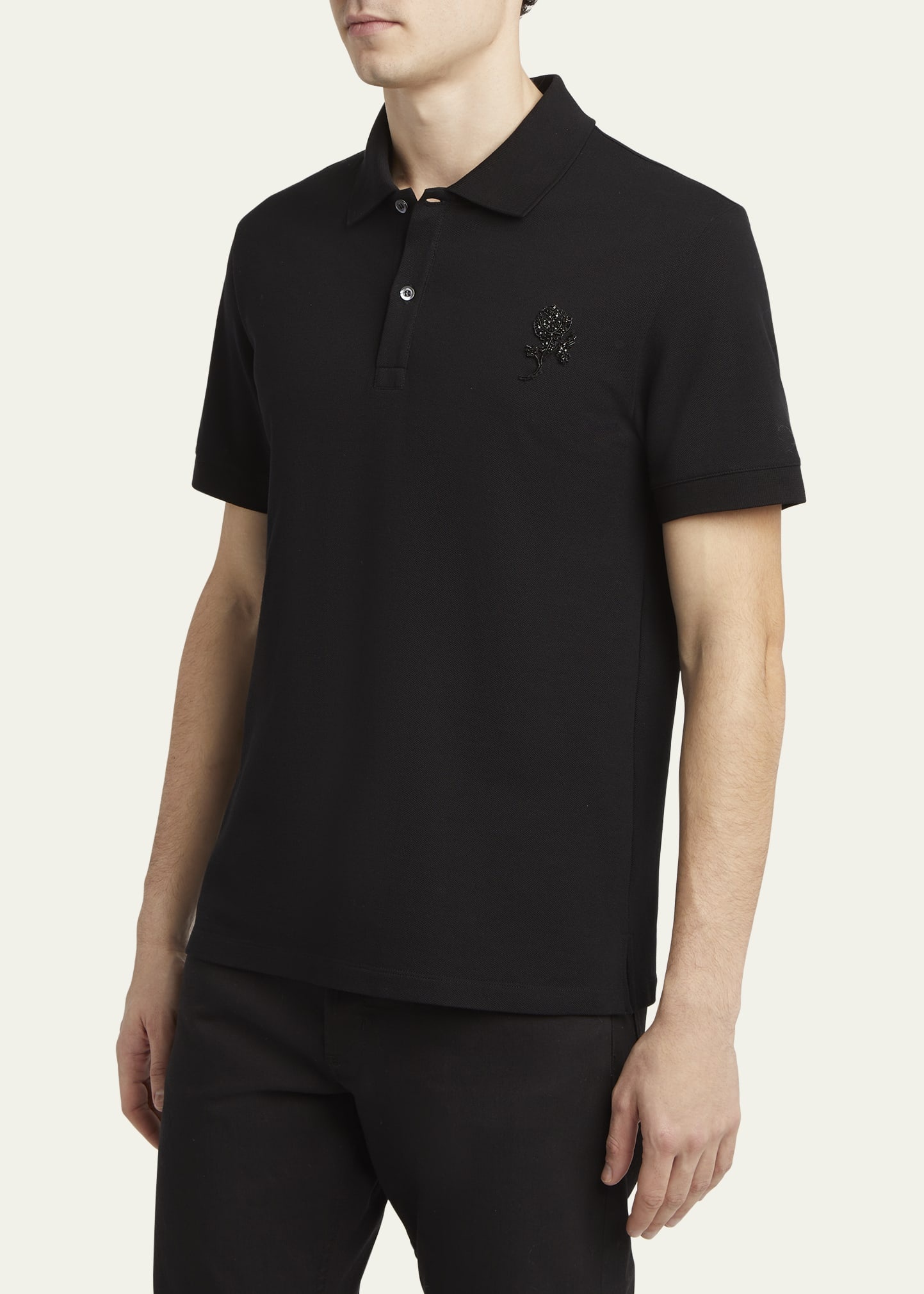 Men's Short-Sleeve Beaded Rose Piqué Polo Shirt - 4