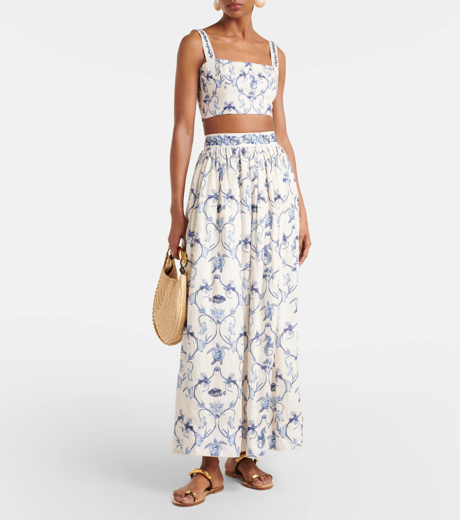 Printed high-rise linen maxi skirt - 2