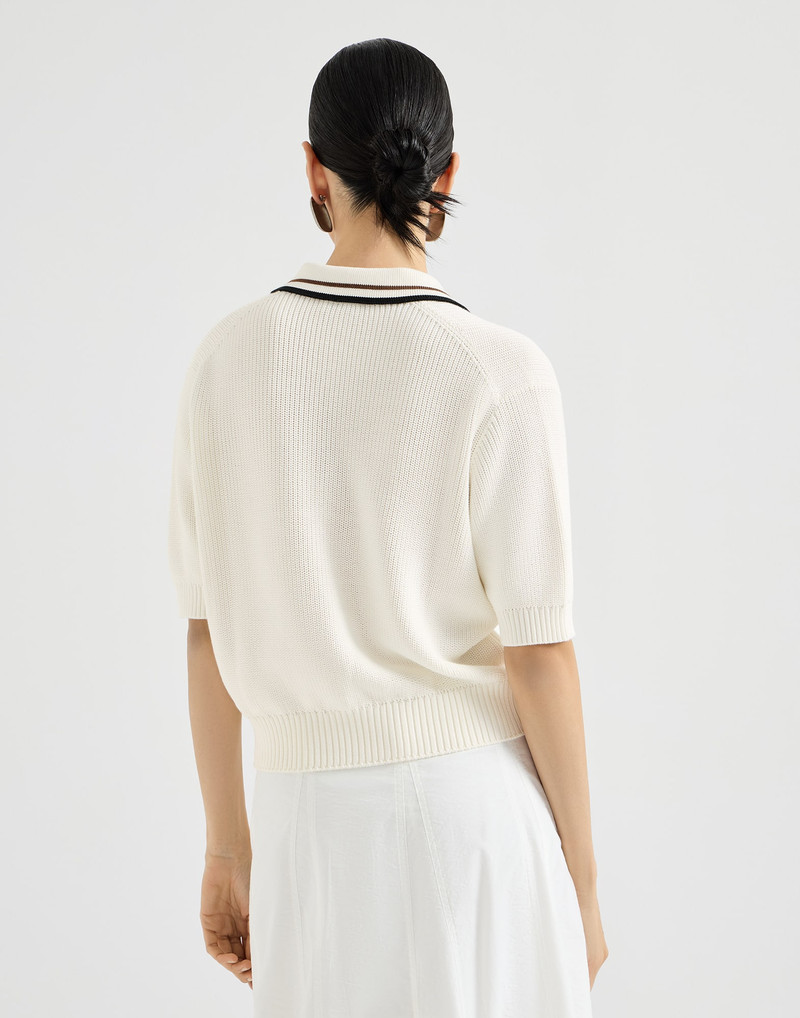 Cotton English rib knit polo shirt 3