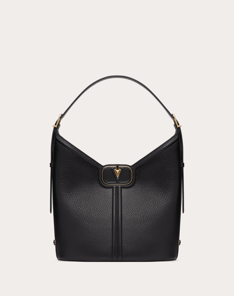 VLOGO LEATHER HOBO BAG IN GRAINY CALFSKIN - 1