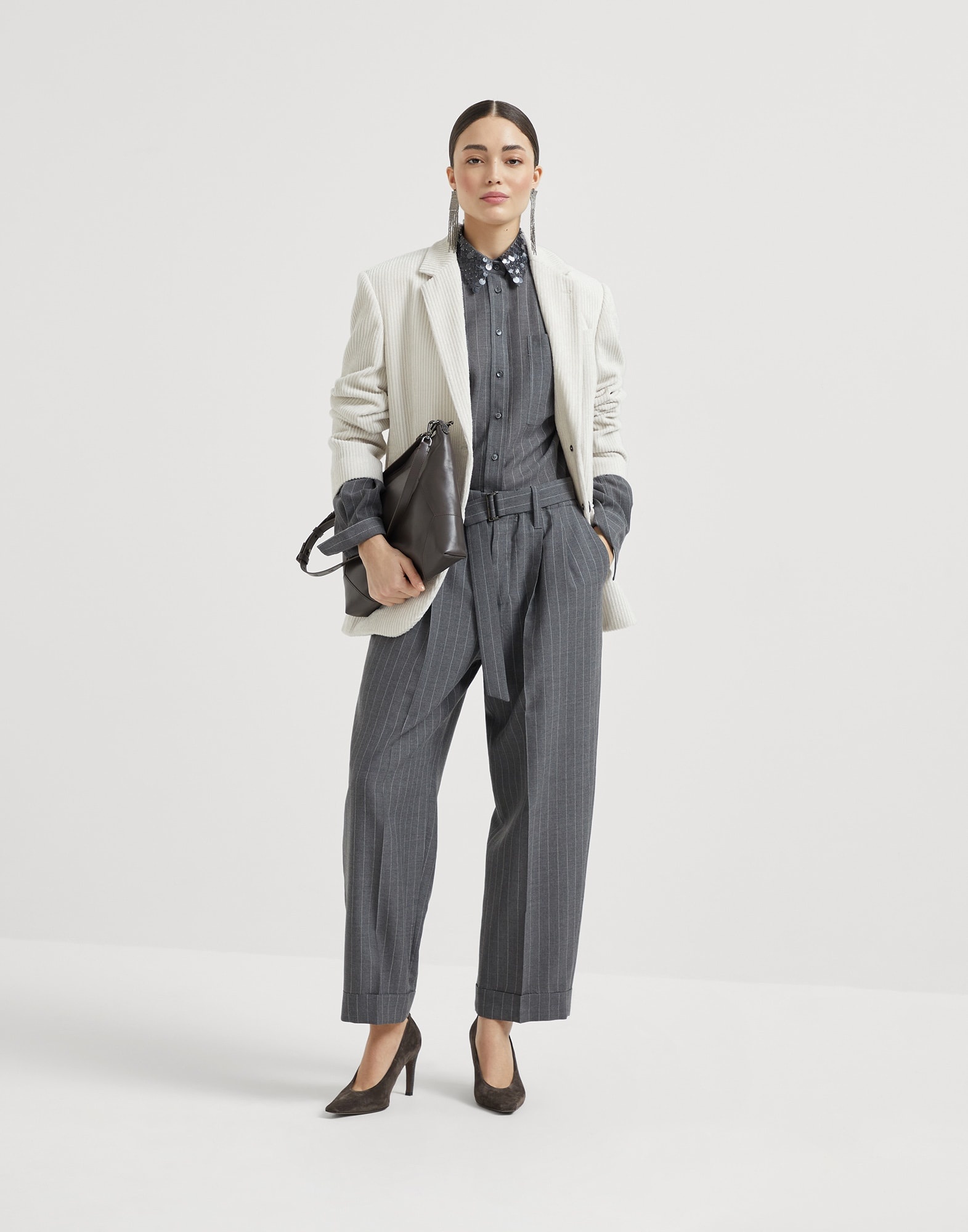 Virgin wool chalk stripe gauze baggy sartorial trousers - 4