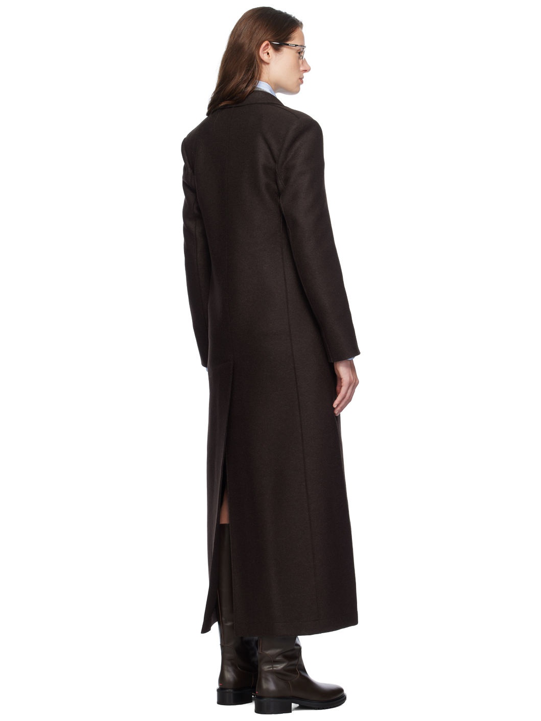 Brown Long Double Breasted Coat - 3