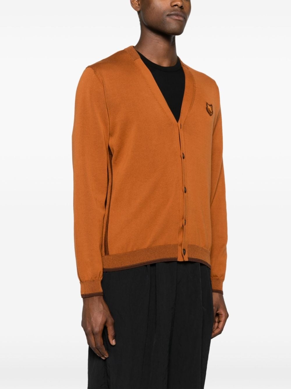 logo-patch cotton cardigan - 3