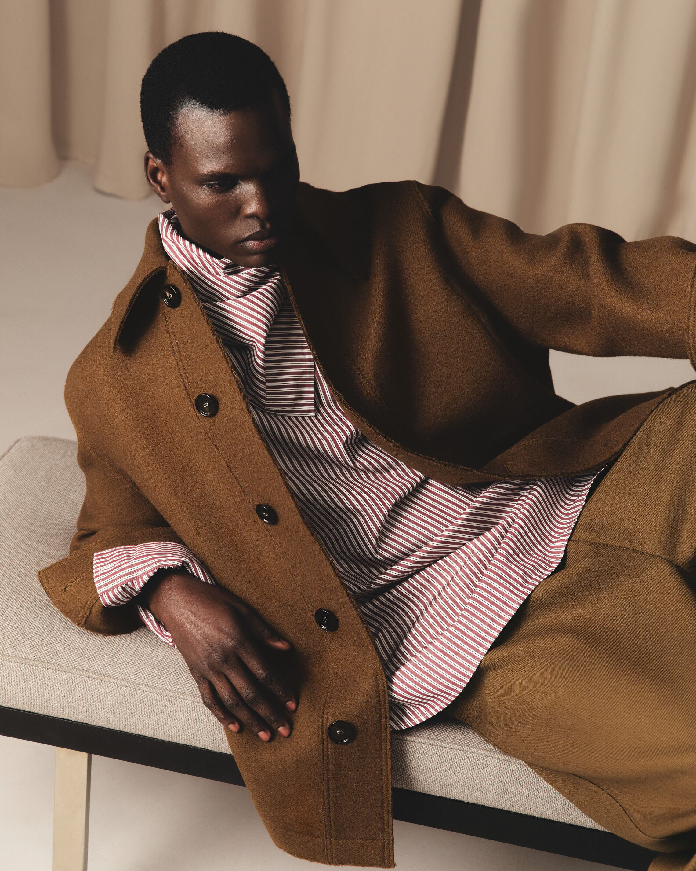 BROWN WOOL BUTTONED JACKET - 6