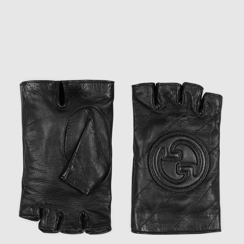 Leather fingerless gloves with patch 1