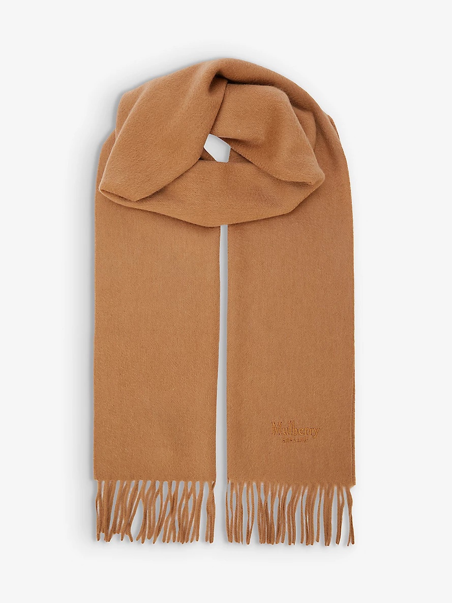 Branded fringed cashmere scarf - 1