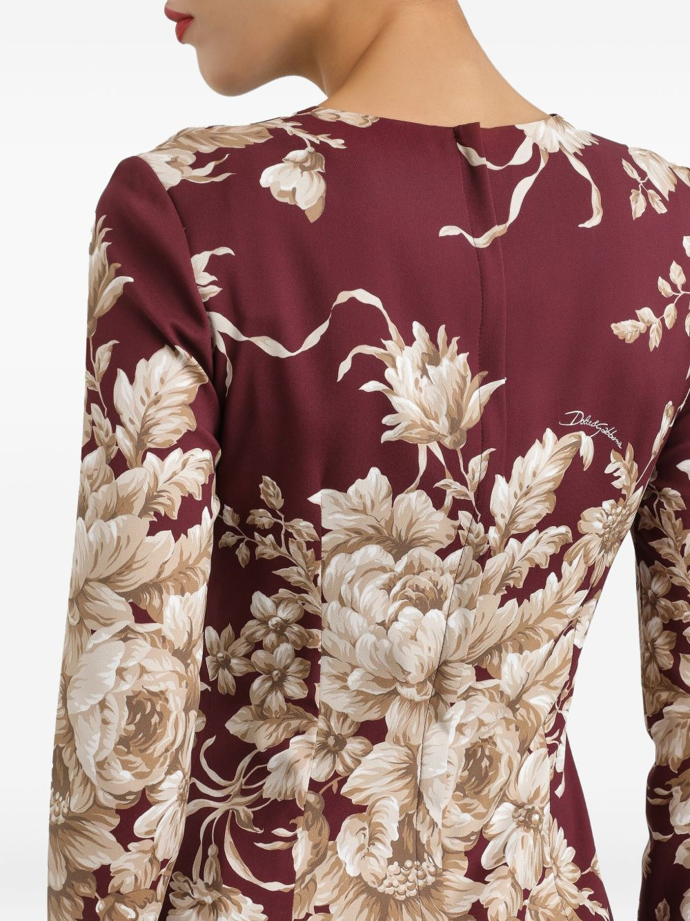floral-print long-sleeve midi dress - 4