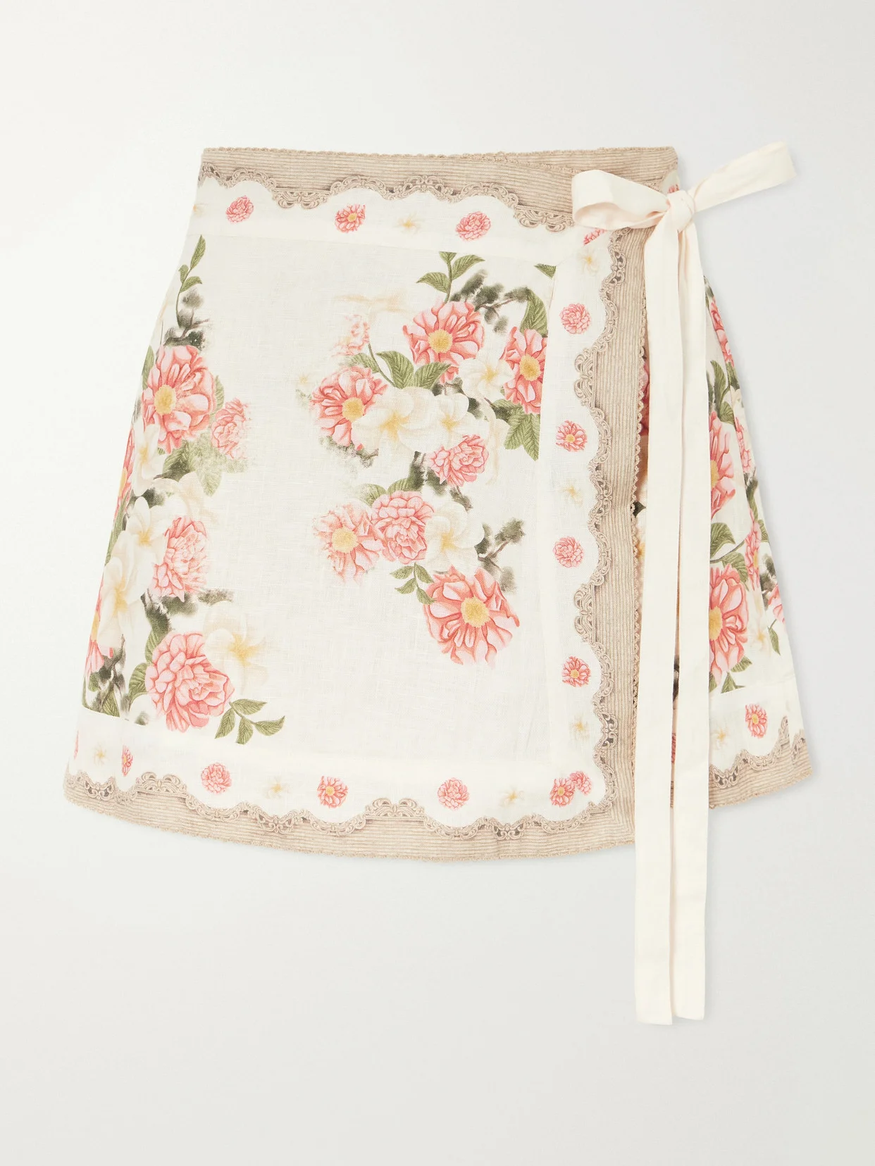 Luna Paraiso Floral-printed Linen Mini Skirt - 1