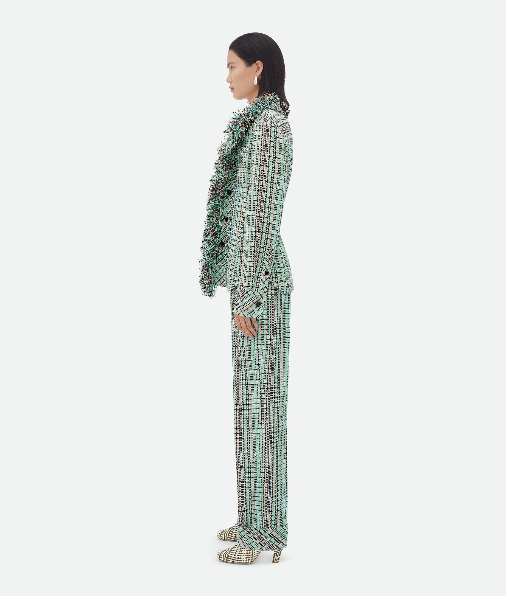 Cotton Check Jacket With Fringes - 2