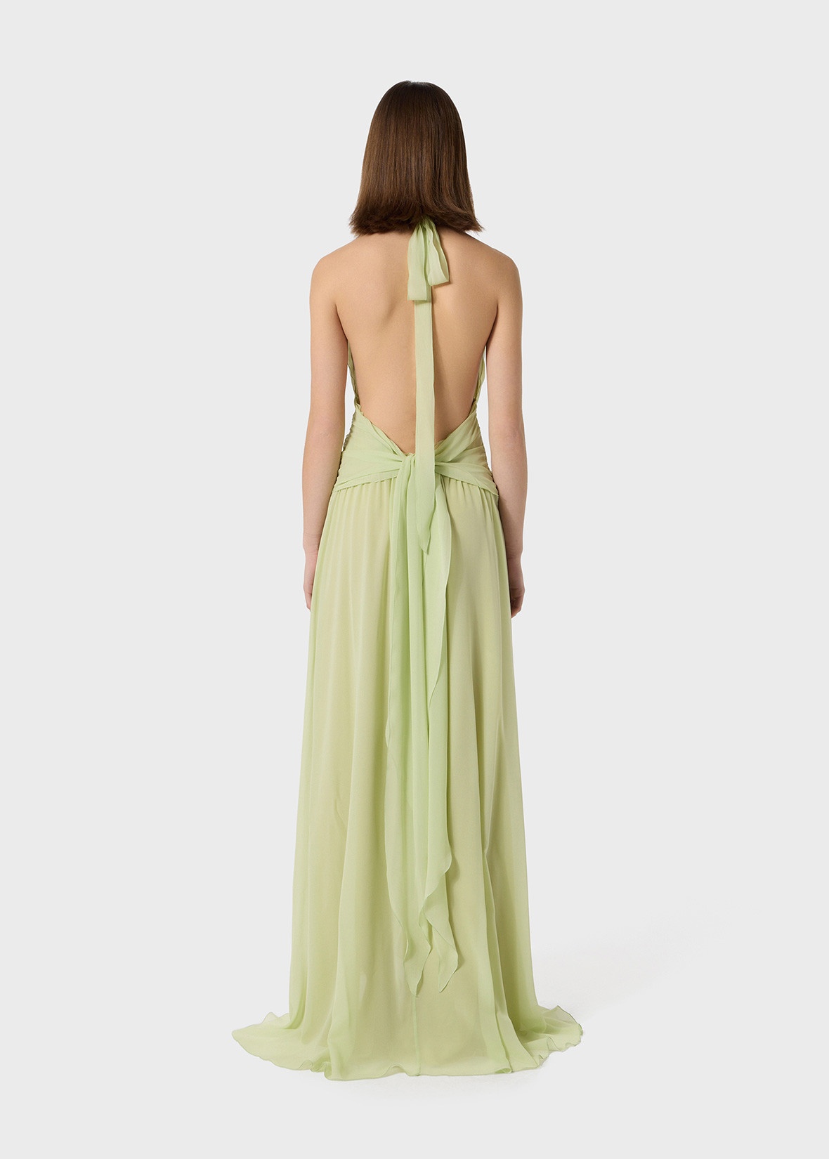LONG GEORGETTE DRESS WITH RUFFLES AND ROSE DECORATION - 4