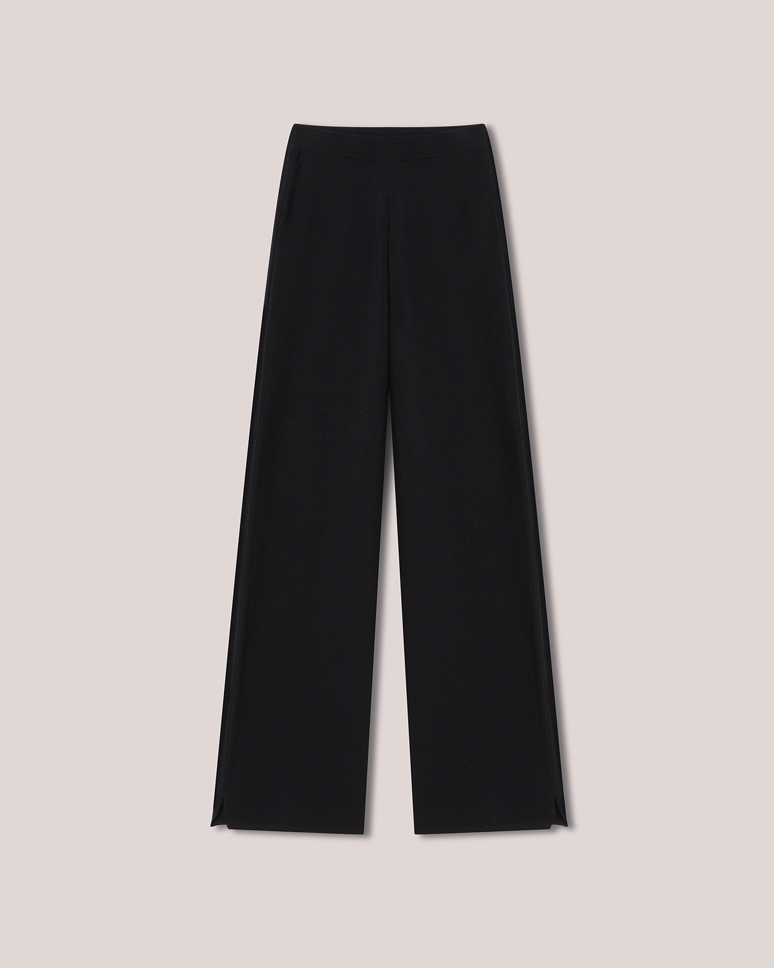 DOMINO - Compact viscose wide leg ankle split pants - Black - 1