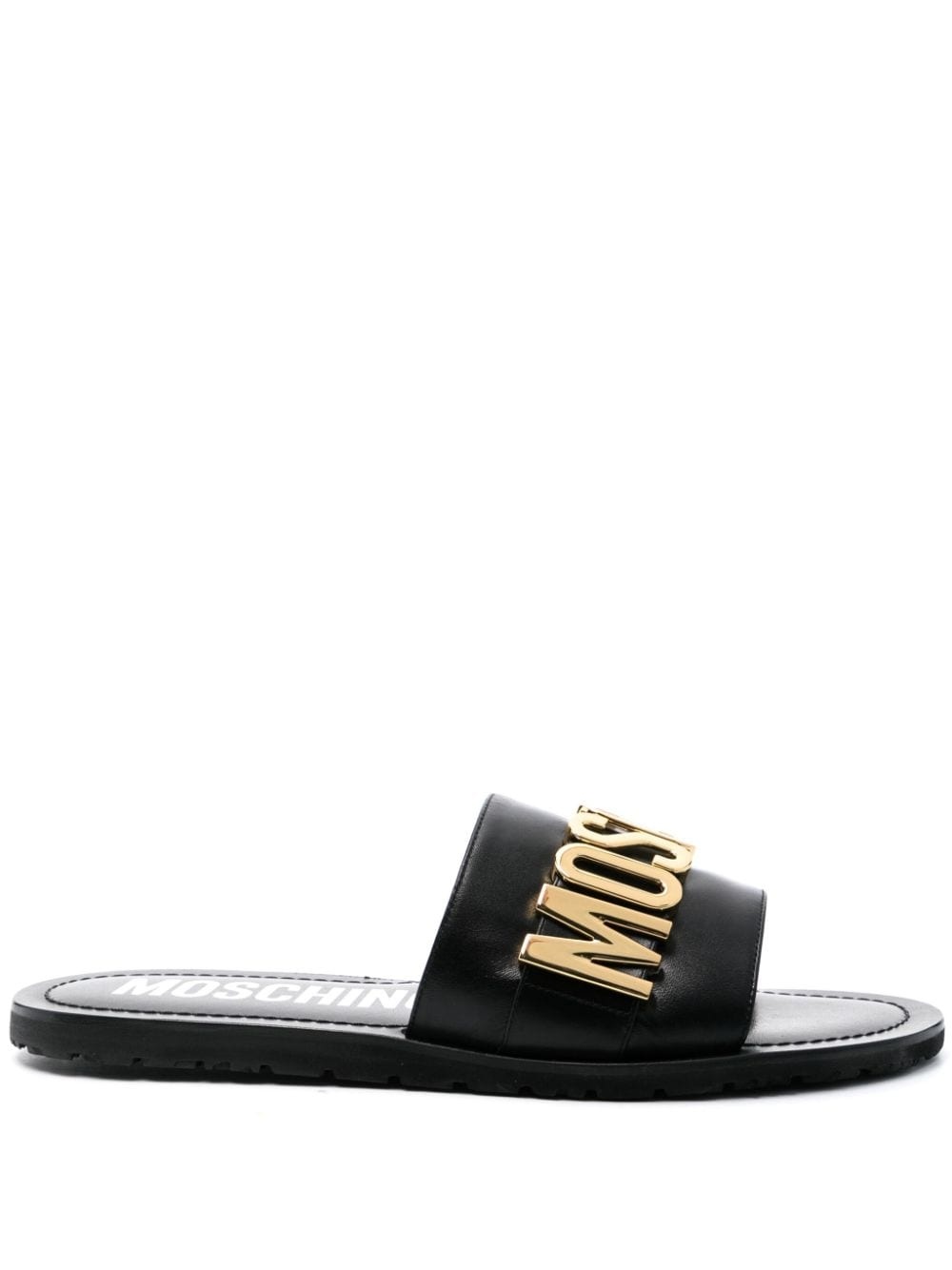 logo-plaque leather slides - 1