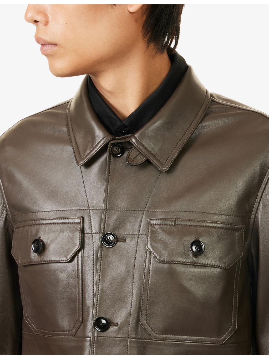 Buttery Patch-Pocket Leather Shirt - 5