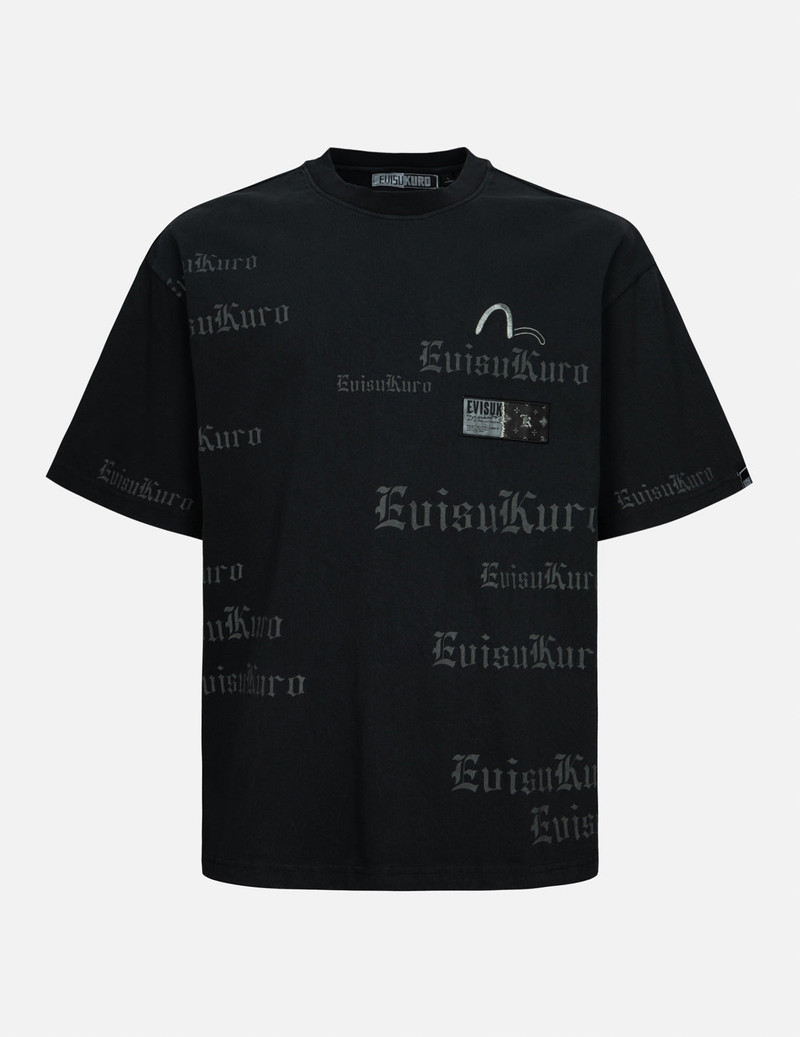 EVISU Allover Logo and Seagull Embroidery Loose Fit Pigment Dye T-Shirt outlook