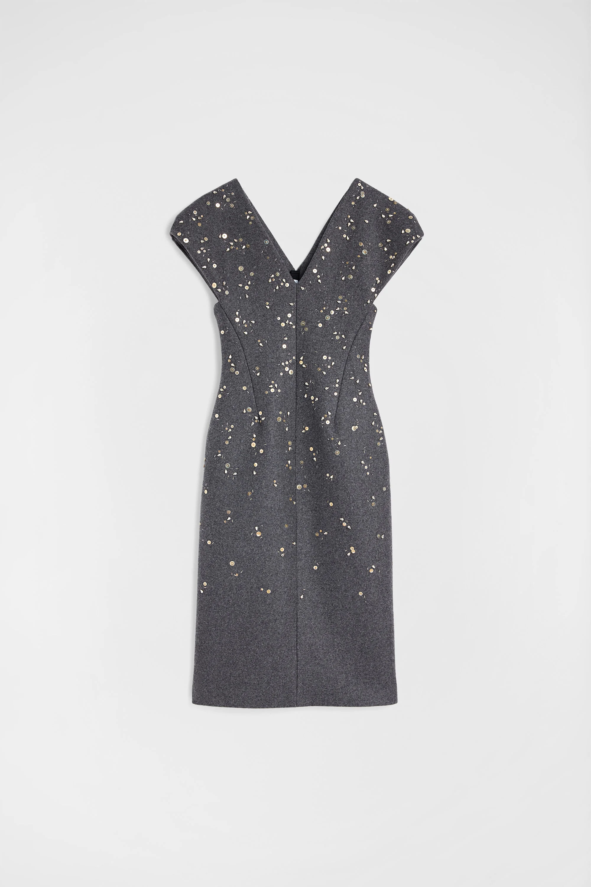 Melange Wool Embroidered Dress - 1