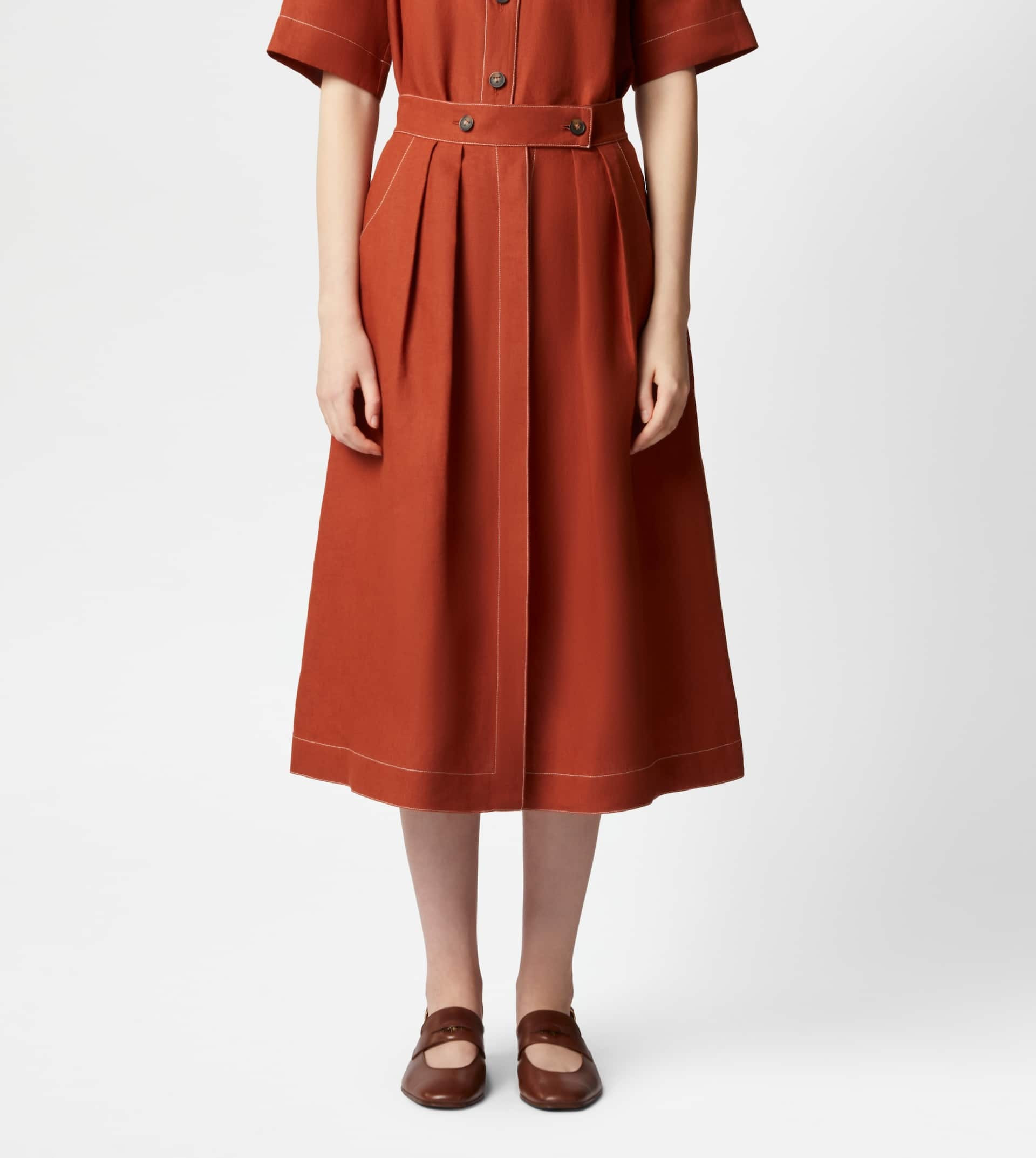 SKIRT IN LINEN - ORANGE - 6
