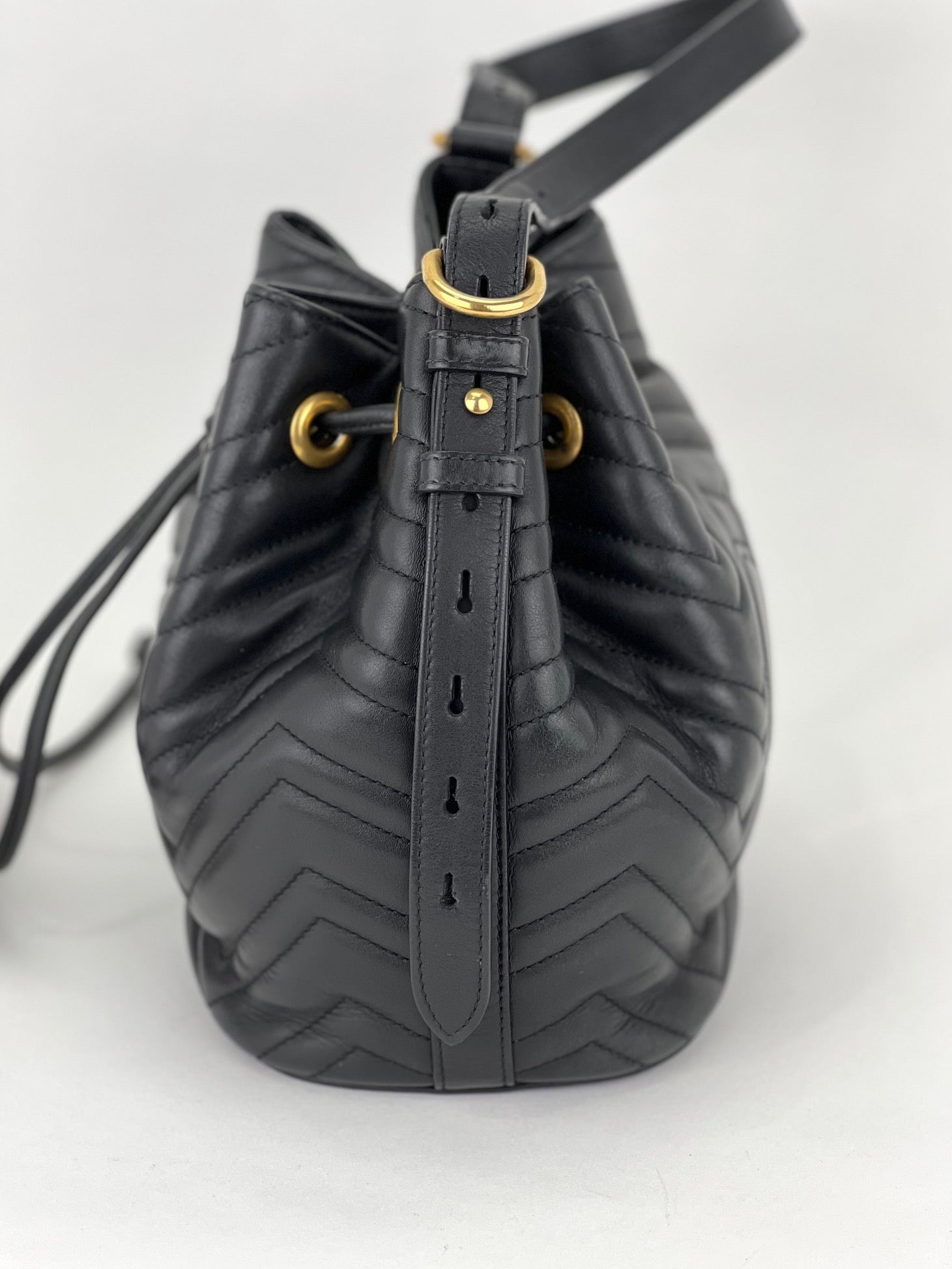 Gucci Handbag Sylvie Web GG Marmont Black Leather Matelasse Bucket Bag - 7
