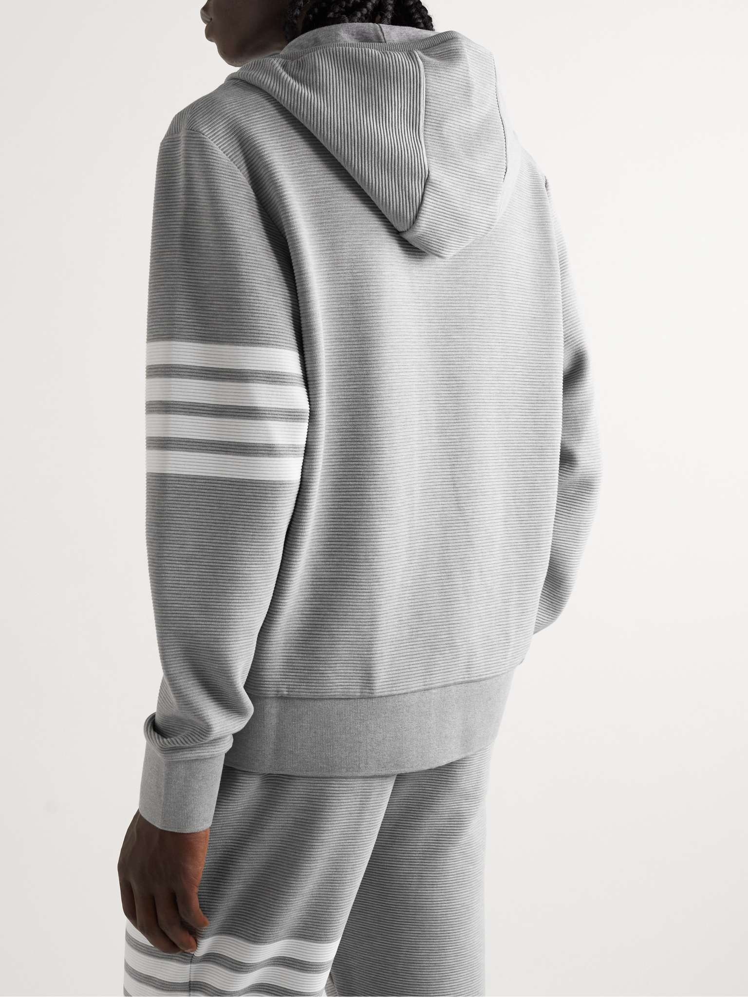 Striped Ribbed Cotton-Jersey Zip-Up Hoodie - 4