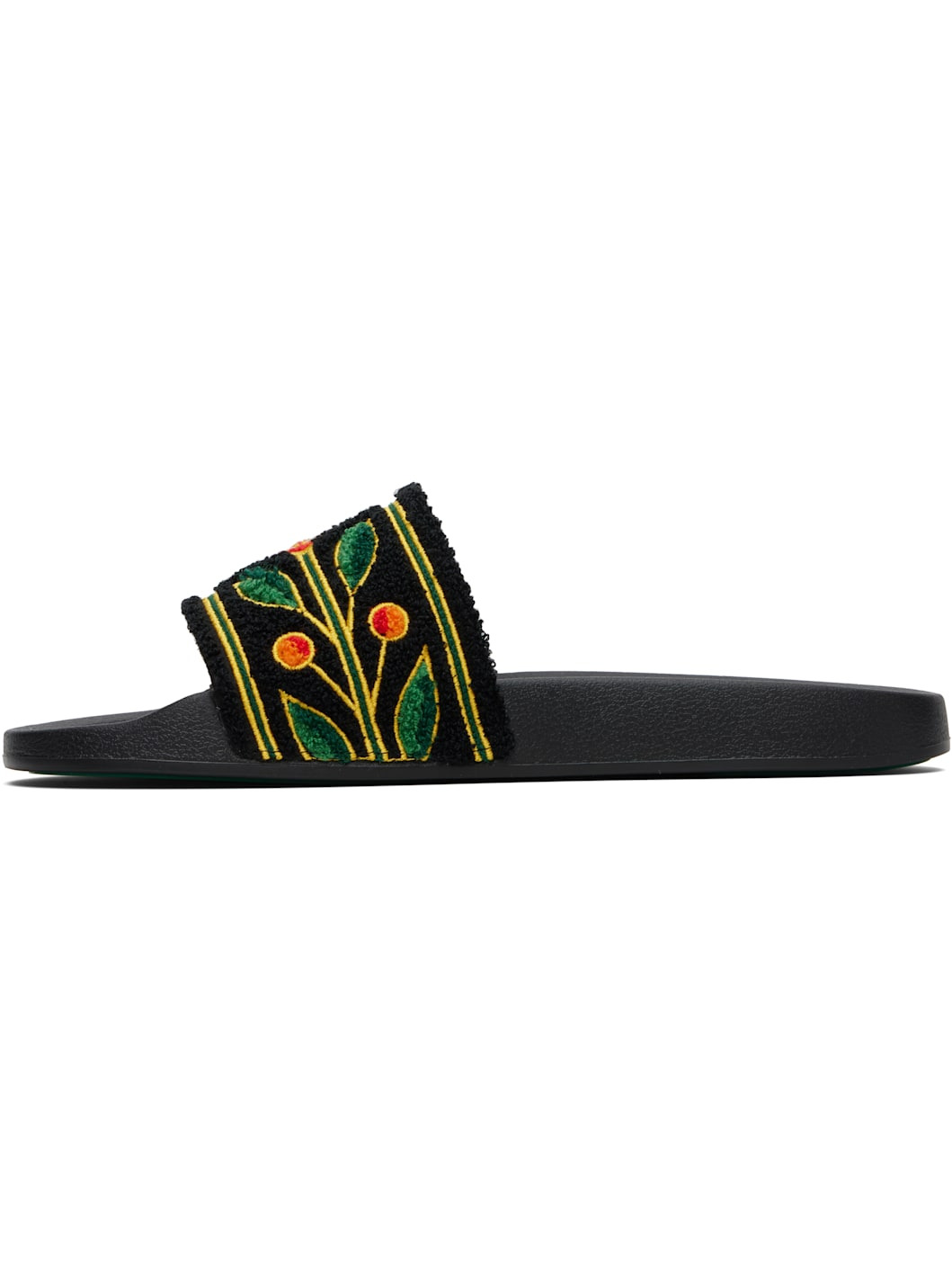 Black Embroidered Terry Slides - 3