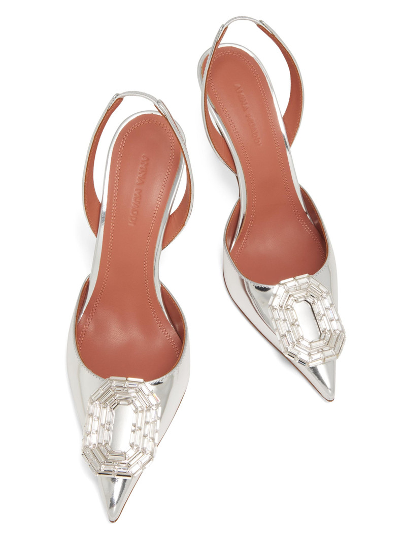 Women's Camelia 90MM Laminated Metallic Leather Slingback Pumps - Mirror Silver 4