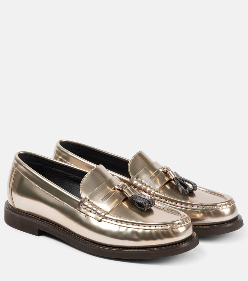 Metallic leather penny loafers - 1
