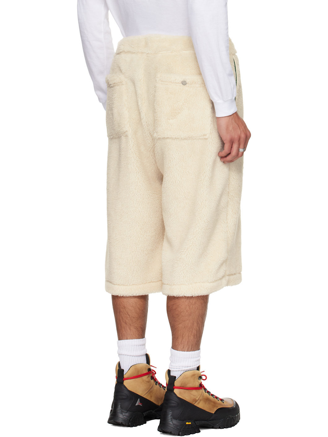 Beige Sherpa Fleece Wide Leg Shorts - 3
